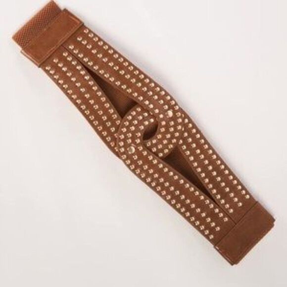 New Wide Waist Belt Elastic Cinch Stretch Rivet Belt - Picture 7 of 9